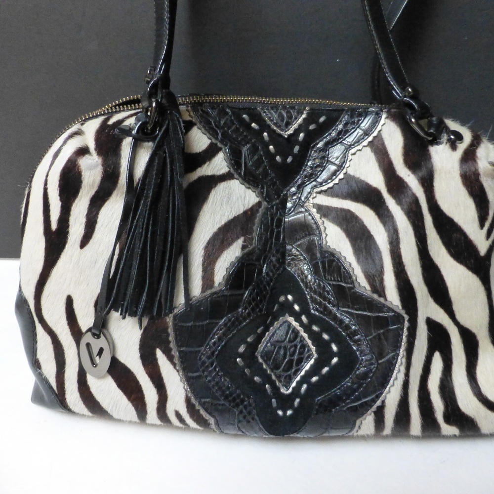Vanessa Zebra Print Real Pony Hide Purse - image 3